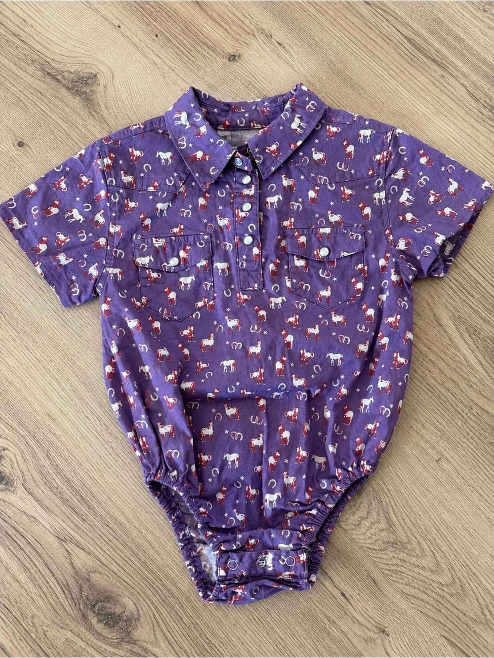 Shyanne Girls 18M Purple Western Horse Print Snap Bodysuit Romper